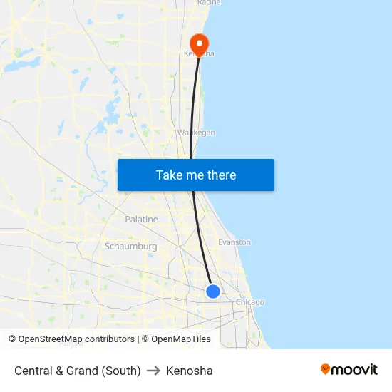 Central & Grand (South) to Kenosha map