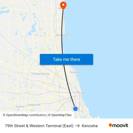 79th Street & Western Terminal (East) to Kenosha map
