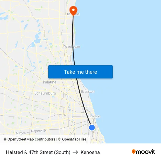 Halsted & 47th Street (South) to Kenosha map