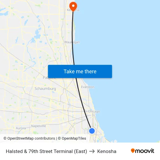 Halsted & 79th Street Terminal (East) to Kenosha map