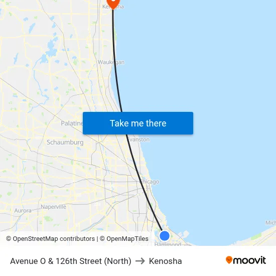 Avenue O & 126th Street (North) to Kenosha map