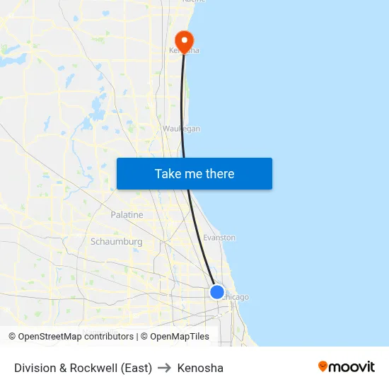 Division & Rockwell (East) to Kenosha map