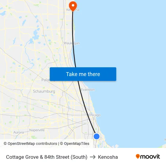 Cottage Grove & 84th Street (South) to Kenosha map