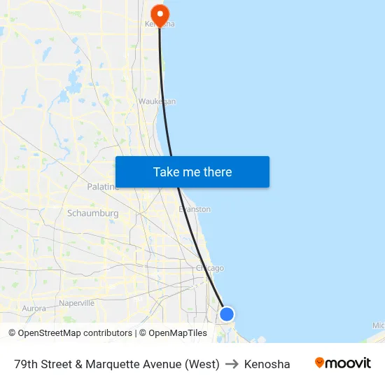 79th Street & Marquette Avenue (West) to Kenosha map