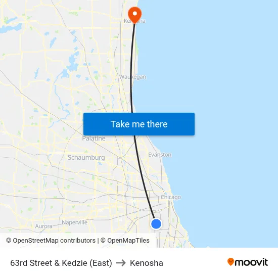63rd Street & Kedzie (East) to Kenosha map