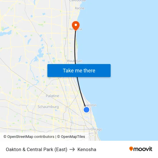 Oakton & Central Park (East) to Kenosha map