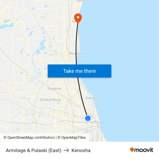 Armitage & Pulaski (East) to Kenosha map