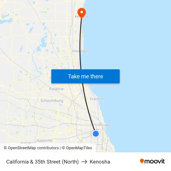 California & 35th Street (North) to Kenosha map