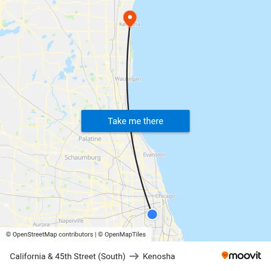 California & 45th Street (South) to Kenosha map