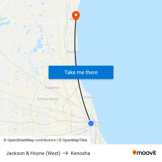 Jackson & Hoyne (West) to Kenosha map