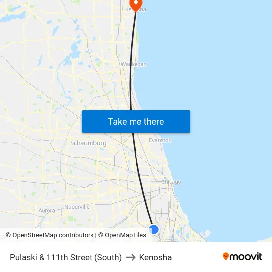Pulaski & 111th Street (South) to Kenosha map
