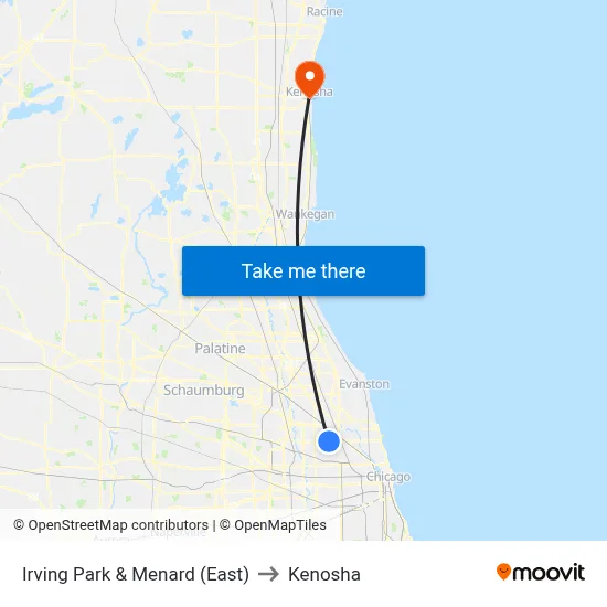 Irving Park & Menard (East) to Kenosha map