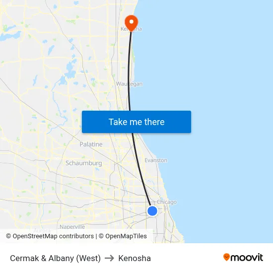 Cermak & Albany (West) to Kenosha map
