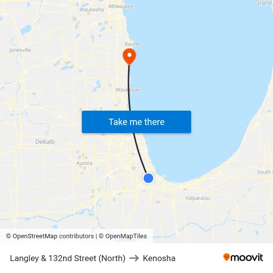 Langley & 132nd Street (North) to Kenosha map