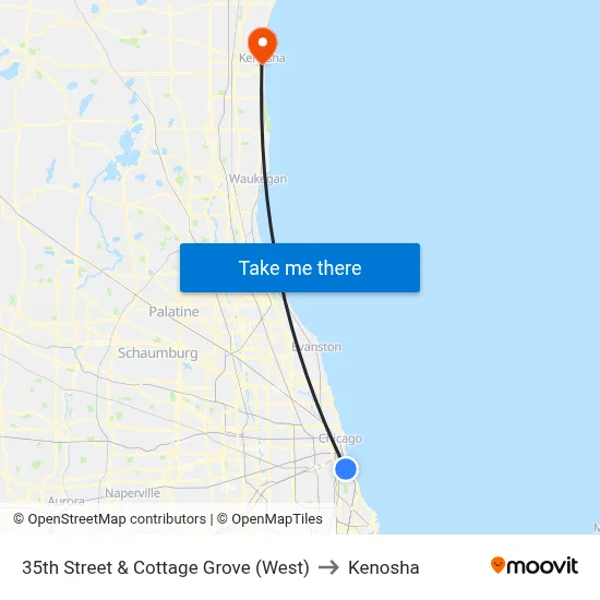 35th Street & Cottage Grove (West) to Kenosha map