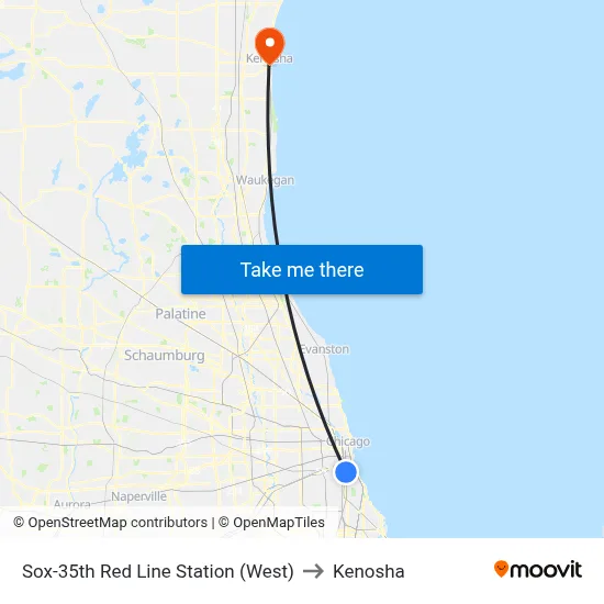 Sox-35th Red Line Station (West) to Kenosha map
