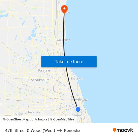 47th Street & Wood (West) to Kenosha map