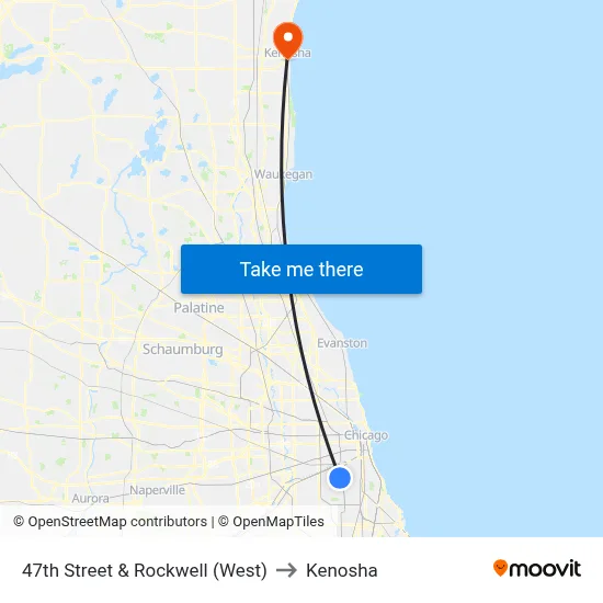 47th Street & Rockwell (West) to Kenosha map