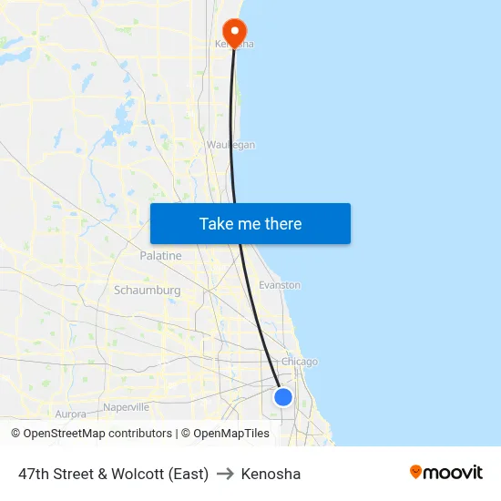 47th Street & Wolcott (East) to Kenosha map