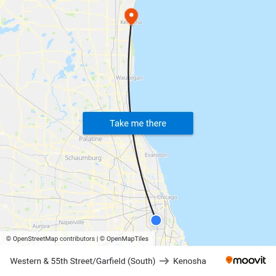 Western & 55th Street/Garfield (South) to Kenosha map