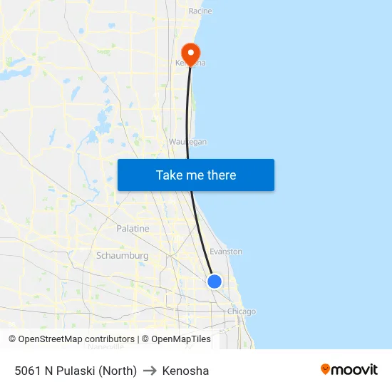 5061 N Pulaski (North) to Kenosha map