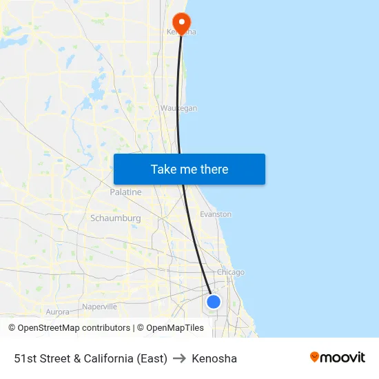 51st Street & California (East) to Kenosha map