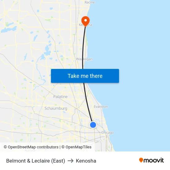 Belmont & Leclaire (East) to Kenosha map