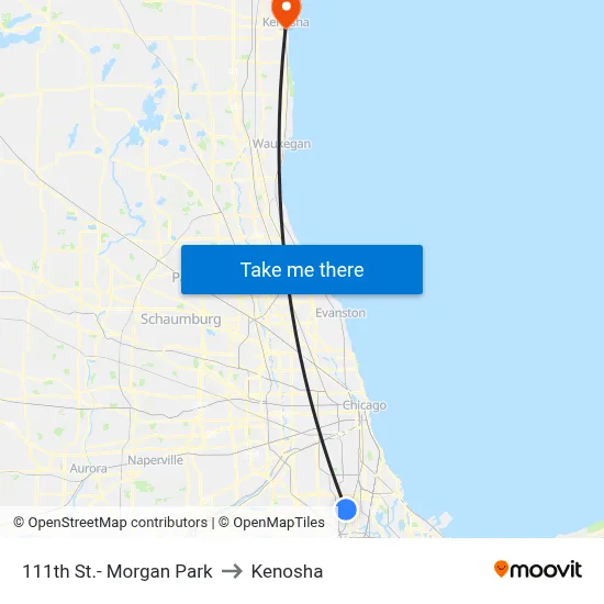 111th St.- Morgan Park to Kenosha map