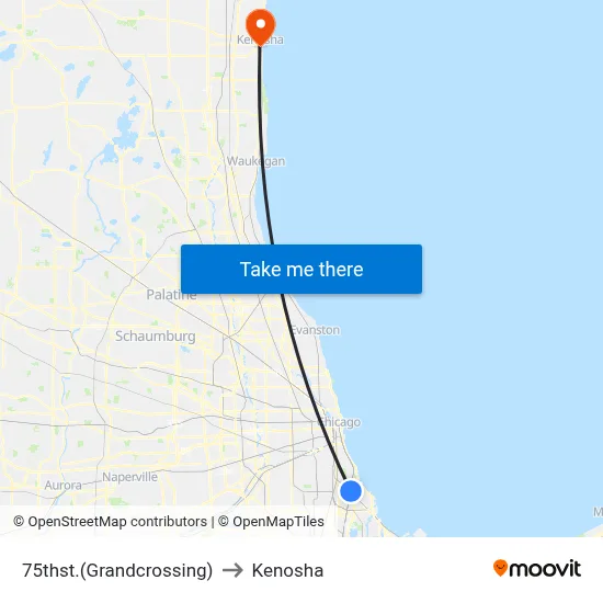 75thst.(Grandcrossing) to Kenosha map