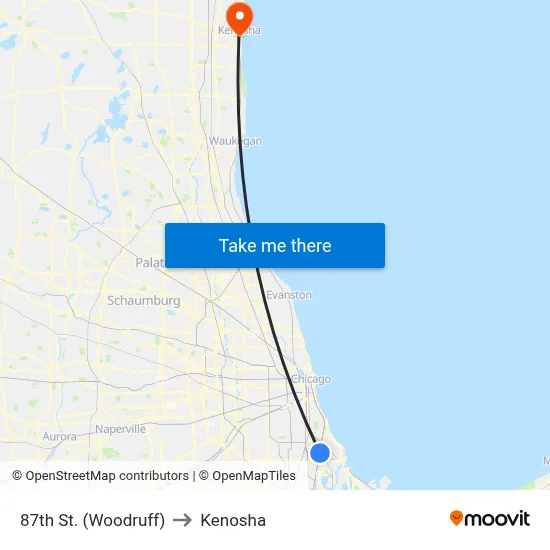 87th St. (Woodruff) to Kenosha map