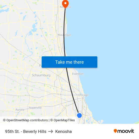 95th St. - Beverly Hills to Kenosha map
