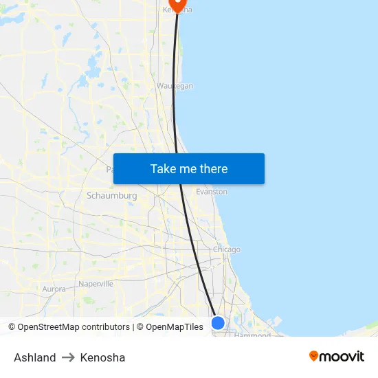 Ashland to Kenosha map