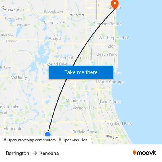 Barrington to Kenosha map