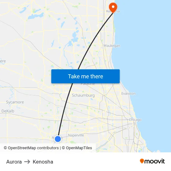 Aurora to Kenosha map