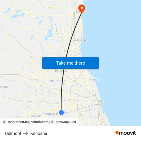Belmont to Kenosha map