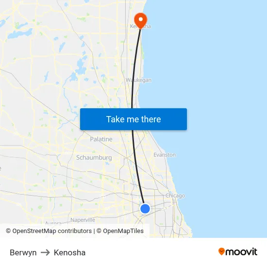 Berwyn to Kenosha map