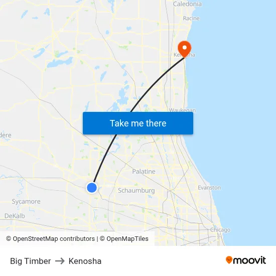 Big Timber to Kenosha map
