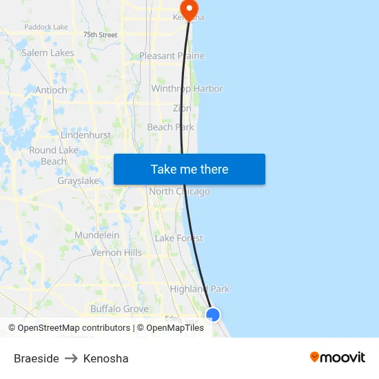 Braeside to Kenosha map