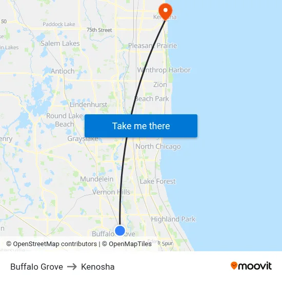 Buffalo Grove to Kenosha map