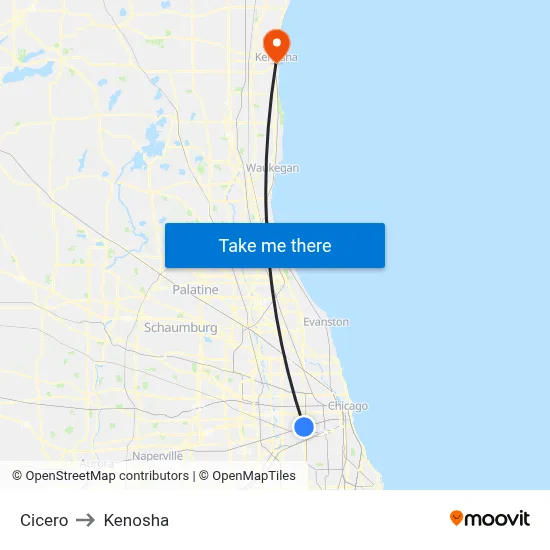 Cicero to Kenosha map