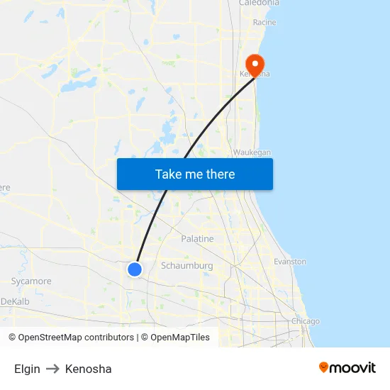 Elgin to Kenosha map
