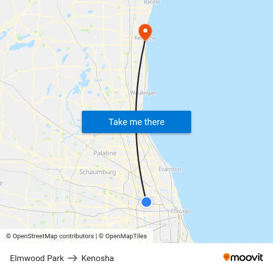 Elmwood Park to Kenosha map