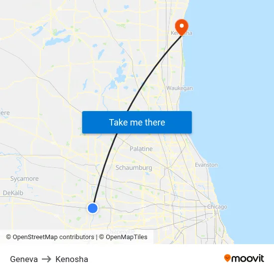 Geneva to Kenosha map