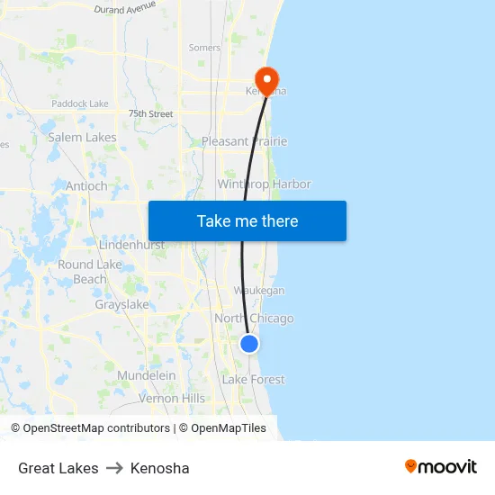 Great Lakes to Kenosha map