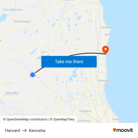 Harvard to Kenosha map