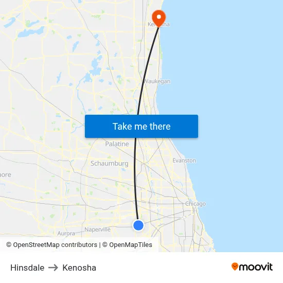 Hinsdale to Kenosha map
