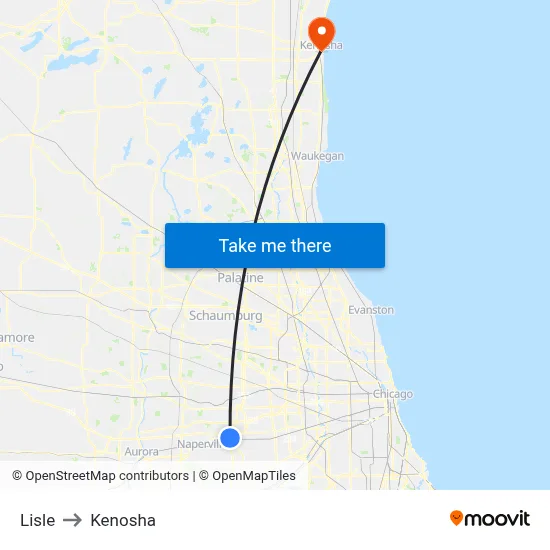 Lisle to Kenosha map