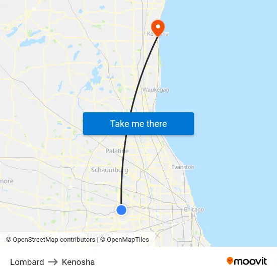 Lombard to Kenosha map
