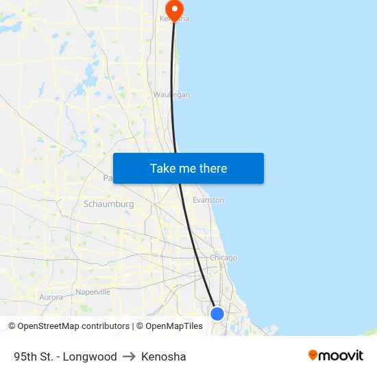 95th St. - Longwood to Kenosha map