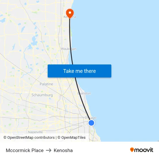 Mccormick Place to Kenosha map